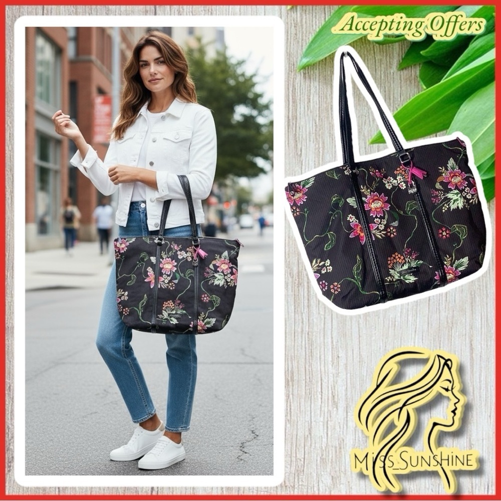 Vera Bradley NWOT - brown black floral fun lockable shopping tote / bag